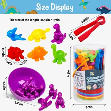 NAODONGLI Counting Dinosaurs Color Sorting Toys with Rainbow Bowls for Kids Sensory Training & Counting Activity Montessori Education Learning Activities Easter Gift for 3-5 Years Old Boys Girls - Image 6
