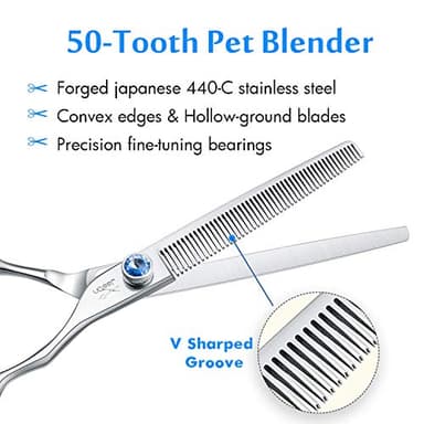 JASON 7" 50 Teeth Thinning Dog Grooming Blending Scissor, Ergonomic Pet Grooming Thinner Blender Shears Cat Trimming Texturizing Kit with Offset Handle and a Jewelled Screw, 30% Thinning Rate - Image 3