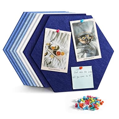 Uoisaiko 12" Large Bulletin Board with 30 Push Pins, Pack of 8 Hexagon Felt Pin Board Notice Boards for Home Office Kitchen, Felt Wall Tiles for Photos Memos - Image 1