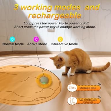 Mdupw Interactive Cat Toys Ball Rolling in The Pouch, Chirping & Motion Activated Interactive Ball Toy Begins Hide and Seek Game in Mat, Rechargeable Exercise Cat Toy - Image 2