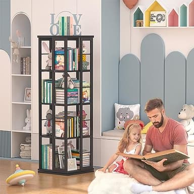 Aheaplus Rotating Bookshelf, 360 Display Wood Spinning Bookshelf, Floor Standing Bookcase Narrow Shelf Revolving Organizer Storage Rack for Small Space, Bedroom, Study Room, Black - Image 5