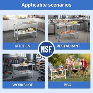 ROCKPOINT Stainless Steel Table for Prep & Work with Caster Wheels 30x72 Inches, NSF Metal Commercial Kitchen Heavy Duty Table with Adjustable Under Shelf and Table Foot for Restaurant, Home and Hotel - Image 7
