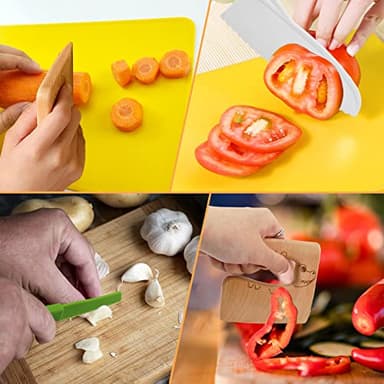 RISICULIS 11 Pieces Wooden Kids Kitchen Knife, Kids Kitchen Set Include Wood Knife, Serrated Edges Plastic Toddler Knife, Crinkle Cutter, Sandwich Cutter, Y Peeler, Cutting Board - Image 5