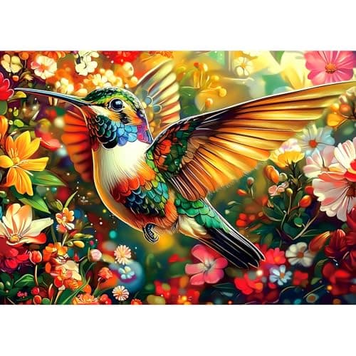 Blueforest Hummingbird Dream 1000 Piece Puzzle for Adults - Vibrant Hummingbird & Flowers Jigsaw Puzzle | Premium Recycled Puzzle with Poster & Letters on Back (27.5" x 19.7") - Image 1