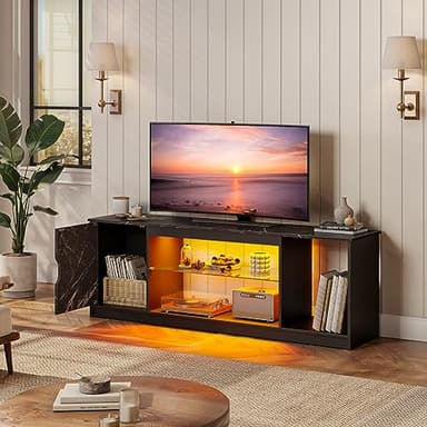Bestier LED TV Stand for 55/60/65 Inch TV, Gaming Entertainment Center with Cabinet for PS5, Xbox,Modern TV Cabinet with Adjustable Glass Shelves for Living Room, Bedroom 57 Inch,Black Marble - Image 7