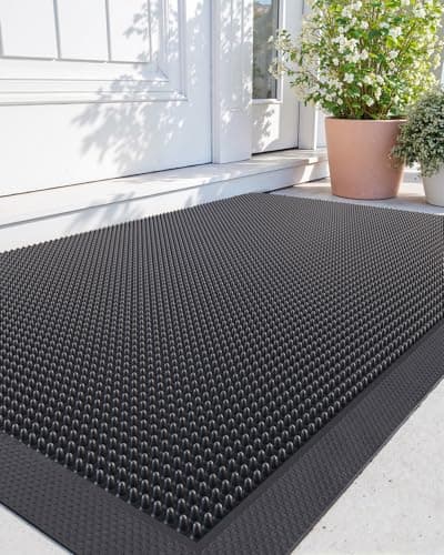 DEXI Front Door Mats Outside Entrance, Heavy Duty Non-Slip Rubber Entry Mat, Dirt Trapping Waterproof Low-Profile Welcome Doormat for Entryway, 24x36, Black - Image 1