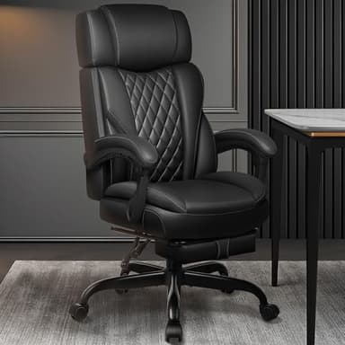 Executive Leather Office Chair, Big and Tall Office Chair with Footrest Home Office Desk Chairs, Ergonomic Computer Desk Chair with Lumbar Support, Reclining Desk Chair with Adjustable Angle - Image 2
