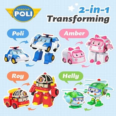 Robocar Poli Roy Transforming Robot, 4" Transformable Action Toy Figure Vehicles, Firetruck Emergency Vehicle Playset, Holiday Birthday Rescue Fire Truck Car Toys Gift for Boys Girls Age 1 2 3 4 5 - Image 2