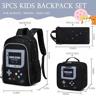 AO ALI VICTORY 3 Piece Backpack Set for Girls Boys, Kids 15.6" School Laptop Bag,Girl Bookbag Kindergarten Elementary Toddler Backpacks with Lunch Box Pencil Case for Teens Student,Black Game - Image 6