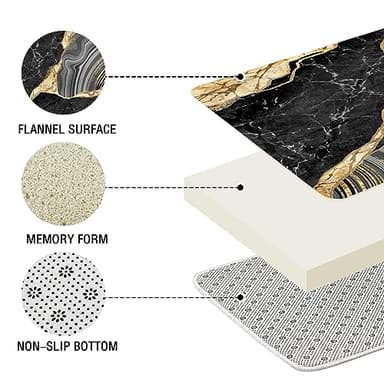 Gibelle 4 Pcs Marble Shower Curtain Set with Non-Slip Rugs, Toilet Lid Cover and Bath Mat, Luxury Black Grey Bathroom Decor Set with Shower Curtain and Rugs and Accessories - Image 4