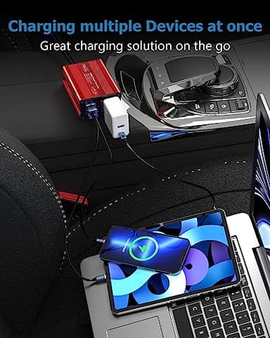 FOVAL 150W Car Power Inverter 12V DC to 110V AC Converter Vehicle Adapter Plug Outlet with 3.1A Dual USB Car Charger for Laptop Computer (Classic Red) - Image 3