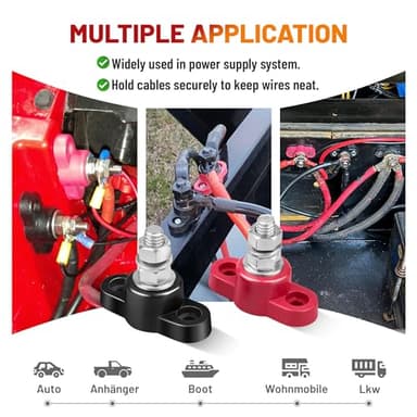 RED WOLF 12V 150A Power Distribution Block 5/16" Single Stud Busbar M8 Terminal Bus Bar 12 Volt DC Battery Junction Post for Auto Boat Marine Solar System Positive and Negative (2PC) - Image 6