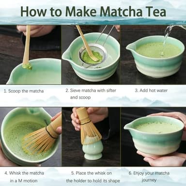 Buucup Japanese Matcha Set, Matcha Bowl with Spout, Matcha Whisk and Holder, Bamboo Matcha Scoop and Stainless Steel Sifter - 5 Pcs Gradient Green Matcha Kit for Matcha Lover - Image 6