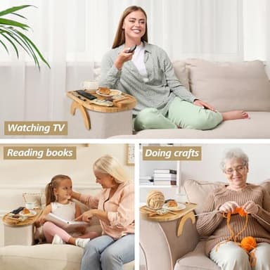 Wisreach Bamboo Sofa Tray Table, Clip-On Tray Sofa Table - 15” L x 10.2” W, Anti-Slip Sofa Armrest Tray Table with 360° Phone Holder, Couch Arm Table for Eating, Drinks, Snacks, Remote, and Pen - Image 6