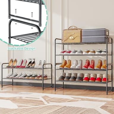 SUFAUY 2-Tier 33" Wide Shoe Rack, Closet Metal Shoe Rack Organizer Heavy Duty, Stackable, Black - Image 5