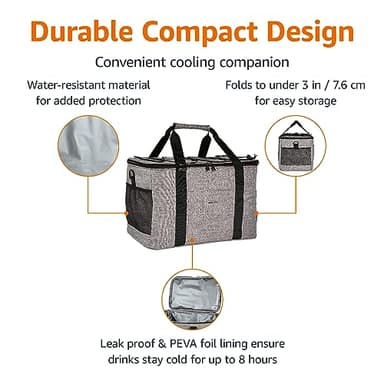 Amazon Basics Soft Insulated Cooler Bag, 50 Can Capacity, Gray - Image 2