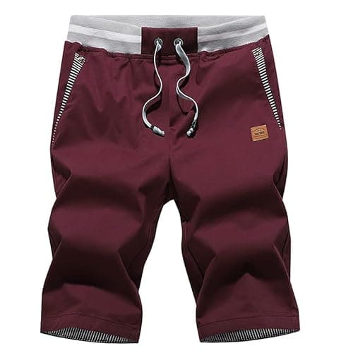 Tansozer Mens Shorts Casual Classic Fit Drawstring Summer Beach Shorts with Elastic Waist and Pockets Wine Red M - Image 1