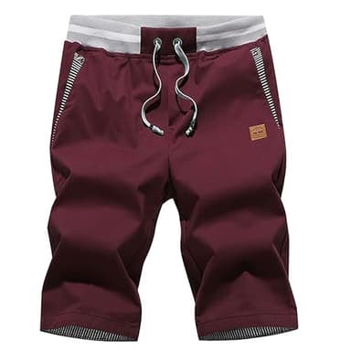 Tansozer Mens Shorts Casual Classic Fit Drawstring Summer Beach Shorts with Elastic Waist and Pockets Wine Red M - Image 1