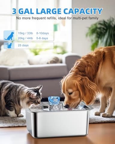 Lesotc Dog Water Fountain for Large Dogs, 11L/3Galon Stainless Steel Large Pet Water Fountain with 4 Filters, Automatic Dog Water Bowl Dispenser, Ultra-Quiet Pump, Ideal for Multi-Pet Home - Image 2