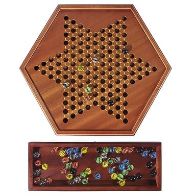 VAMSLOVE Chinese Checkers 15" Large Upgraded Version Wooden Game Board, 16mm 60+12 Colorful Glass Marbles, Easy Grasping for Adults and Kids, w/Storage Drawer, Fun for Family Gathering - Image 5