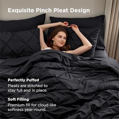 Bedsure Queen Comforter Set Black - Bed in a Bag Queen Size 7 Pieces, GentleSoft™ Pintuck Bed Set Gift for Family, Pinch Pleat Black Comforter with Sheets, Pillowcases & Shams - Image 4