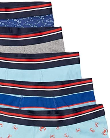 Amazon Essentials Men's Underwear Boxer Briefs, Comfortable Cotton, Tag-Free, Pack of 5, Blue Stripe/Crabs/Grey Heather/Light Blue/Sharks, Small - Image 6