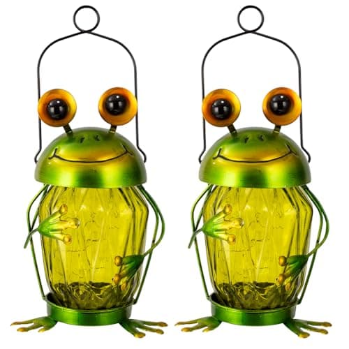 Starsoul 2 Pack Frog Hanging Solar Lantern Outdoor Waterproof, Decorative Frog Solar Mason Jar Lights, Frog Lights Decor for Garden Yard Patio Tabletop - Image 1