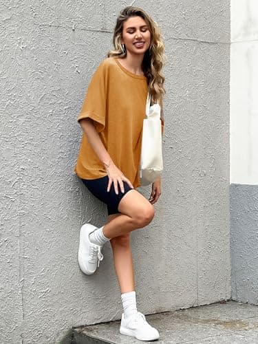 Women Oversized T-Shirt Summer Casual Short Sleeve Loose Tee Tops Orange Red - Image 6
