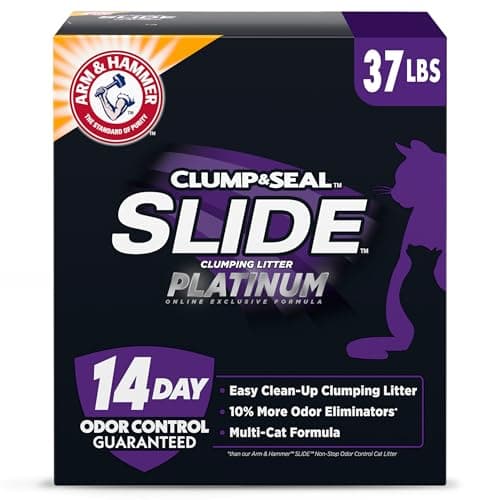 ARM & HAMMER Clump & Seal SLIDE Platinum Multi-Cat Clumping Cat Litter, 14-Day Odor Control, EZ Clean Technology, 37 lbs – No Scrubbing, Powerful Odor Eliminator - Image 1