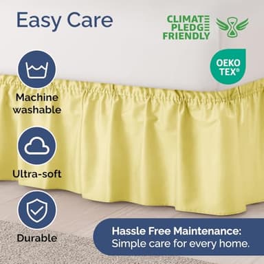 Wrap Around Dust Ruffle Bed Skirt - Yellow - Twin/Twin XL Size Beds with 24 Inch Drop - Easy Fit Elastic Strap - Adjustable Pleated Bedskirt w/Brushed Fabric - Wrinkle Free - Women, Men, Kids & Teens - Image 6