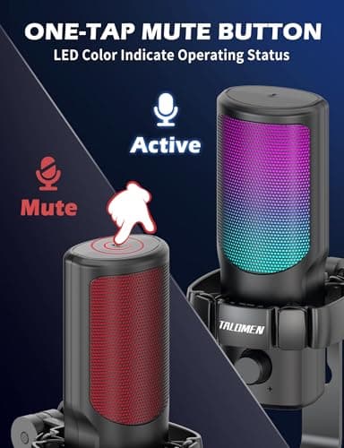 talomen Gaming USB Microphone for PC, Podcast Condenser Mic with RGB Lights, Mute, Gain Knob, Computer Desktop Mic with Metal Stand, Pop Filter, Shock Mount for Streaming, Recording, Chat, PS4, PS5 - Image 3