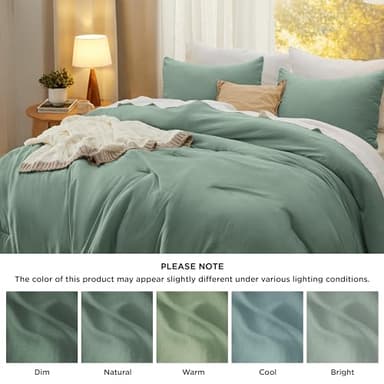 Bedsure California King Size Comforter Set, Sage Green Soft Prewashed Bedding for All Seasons, 3 Pieces GentleSoft™ Bed Set, 1 Lightweight Comforter (104"x96") and 2 Pillowcases (20"x36") - Image 7
