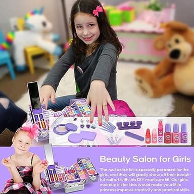 Kids Makeup Sets for Girls - 52 PCS Safe and Washable Makeup for Kids, Real Toddler Makeup Kit with Cosmetic Case, Girls Toys Age 4-12, Princess Toys Birthday Gift(Light Purple - Image 8
