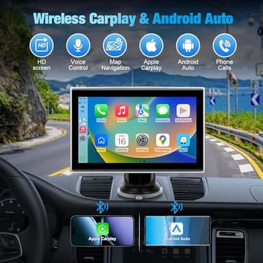7" Portable Wireless CarPlay Screen for Car – Apple CarPlay & Android Auto, HD Touch Screen Car Stereo, Bluetooth, GPS Navigation, Voice Control, Plug-and-Play with FM/AUX/Mirror Link (Silver) - Image 2