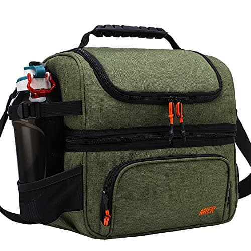 MIER Dual Compartment Lunch Bag Tote with Shoulder Strap for Men and Women Insulated Leakproof Cooler Bag, Army Green - Image 1
