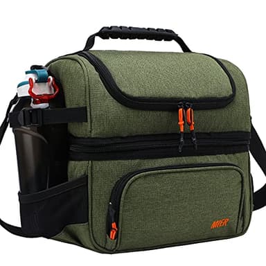 MIER Dual Compartment Lunch Bag Tote with Shoulder Strap for Men and Women Insulated Leakproof Cooler Bag, Army Green - Image 1