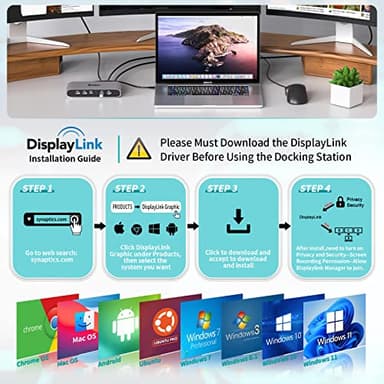 Minisopuru Displaylink Triple Display Docking Station for MacBook M1/M2/M3/M4/Windows,DisplayLink Docking Station with 2 HDMI & 2 DisplayPort,100W Charge, USB-C Data, Ethernet, Audio, 4 USBA Ports - Image 6