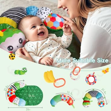 SAIMAND 3-in-1 Tummy Time Pillow for Baby 0-6 Months, Detachable Caterpillar Tummy Time Playmat for Newborns, Soft Baby Toys 0-3-6-12 Months, Play Mat for Babies Boy Girl - Image 5