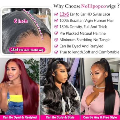 NOLLIPOPCO 28 Inch 13x6 Lace Front Wigs Human Hair HD Straight Lace Front Wigs Human Hair Pre Plucked 180% Density 12A Lace Front Wigs Glueless Wigs for Black Women - Image 2