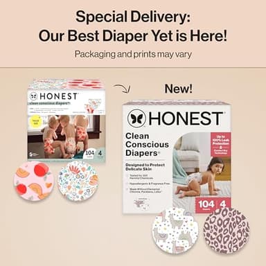 The Honest Company Clean Conscious Diapers for Delicate Skin | Up to 100% Leakproof | Hypoallergenic, Fragrance Free | Girl Prints | Super Club Box, Size 4 (22-37 lbs), 104 Count (Prints May Vary) - Image 2