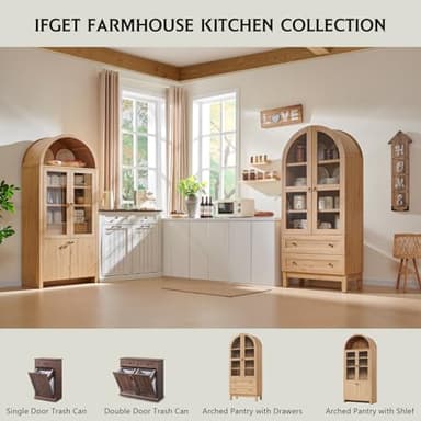 IFGET 71" Tall Arched Kitchen Pantry, Modern Farmhouse Wood Kitchens Storage Cabinets with 2 Large Drawers and Adjustable Shelves, Versatile Cupboard for Kitchen, Dining Room, Bathroom, Natrual - Image 6