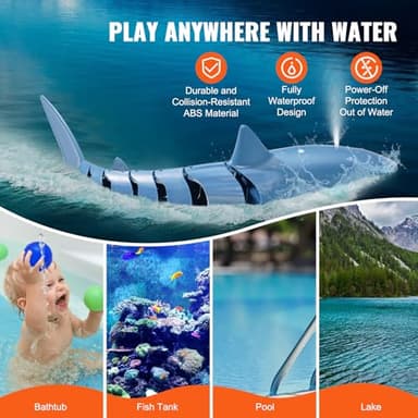 VEVOR Remote Control Shark Toy, 2.4GHz High Simulation Shark RC Boat for Swimming Pool Bathroom, Electric RC Fish Toy with 2 Batteries, Light & Spray Water Function for 6+ Year Old Boys Girls - Image 4