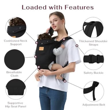 Shiaon Baby Carrier Newborn to Toddler(7-30lbs), Toddler Carrier Baby Holder Carrier with Adjustable Shoulder Strap, Chest Carriers, Black - Image 3