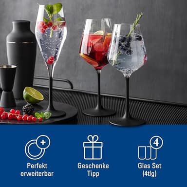 Villeroy & Boch Manufacture Rock Red Goblet, Set of 4, Crystal Wine Glasses in Exciting Black, Dishwasher Safe - Image 4