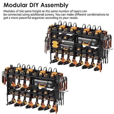 CCCEI Modular Power Tool Organizer with Charging Station. 4 Layer Wall Mount Drills Holder, Tool Battery Charger Organizer. Garage Shop Storage Utility Shelf with 10FT Power Strip, Gift for Men. - Image 7