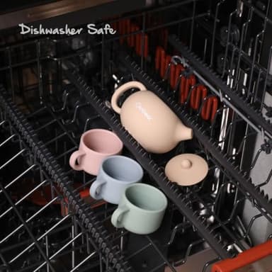 Ginbear Silicone Play Kitchen Tea Set with Washable Cloth Napkin for Toddlers & Kids 1-3, Non-Toxic Unbreakable Baby Bath Toys for Children 12 Months+ (Beige, Blue, Green, Rosy) - Image 9