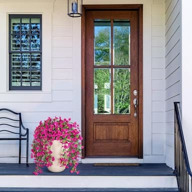 Hrobek Artificial Hanging Flowers for Outdoor, 2pcs Fake Plants Long Vine Morning Glory Eucalyptus, UV Resistant Realistic Faux Greenery Indoor Outside Patio Porch Garden Decor, Light Purple - Image 7