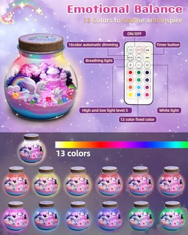 Light-Up Unicorn Terrarium Kit for Kids, DIY Arts & Crafts Gift for Girls Ages 4 5 6 7 8-12 Year Old, LED Night Light with Remote, Best Birthday Easter Unicorn Toys Gifts for Girls Kid - Image 5