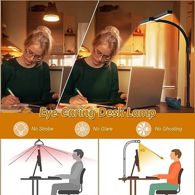 MACASA Double Head LED Desk Lamp with Remote Control for Home Office 24W Brightest Computer Desk Light for Workbench Drafting Architect Study Reading with Anti-Glare Cover - Image 5