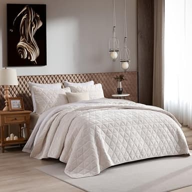 Homzard Velvet Quilt Set Queen Size Bedding Set, Cream White Velvet Comforter, Luxury Bedspreads Queen Size, Cream White Bedding,Soft Lightweight Quilts for All Season - Image 2